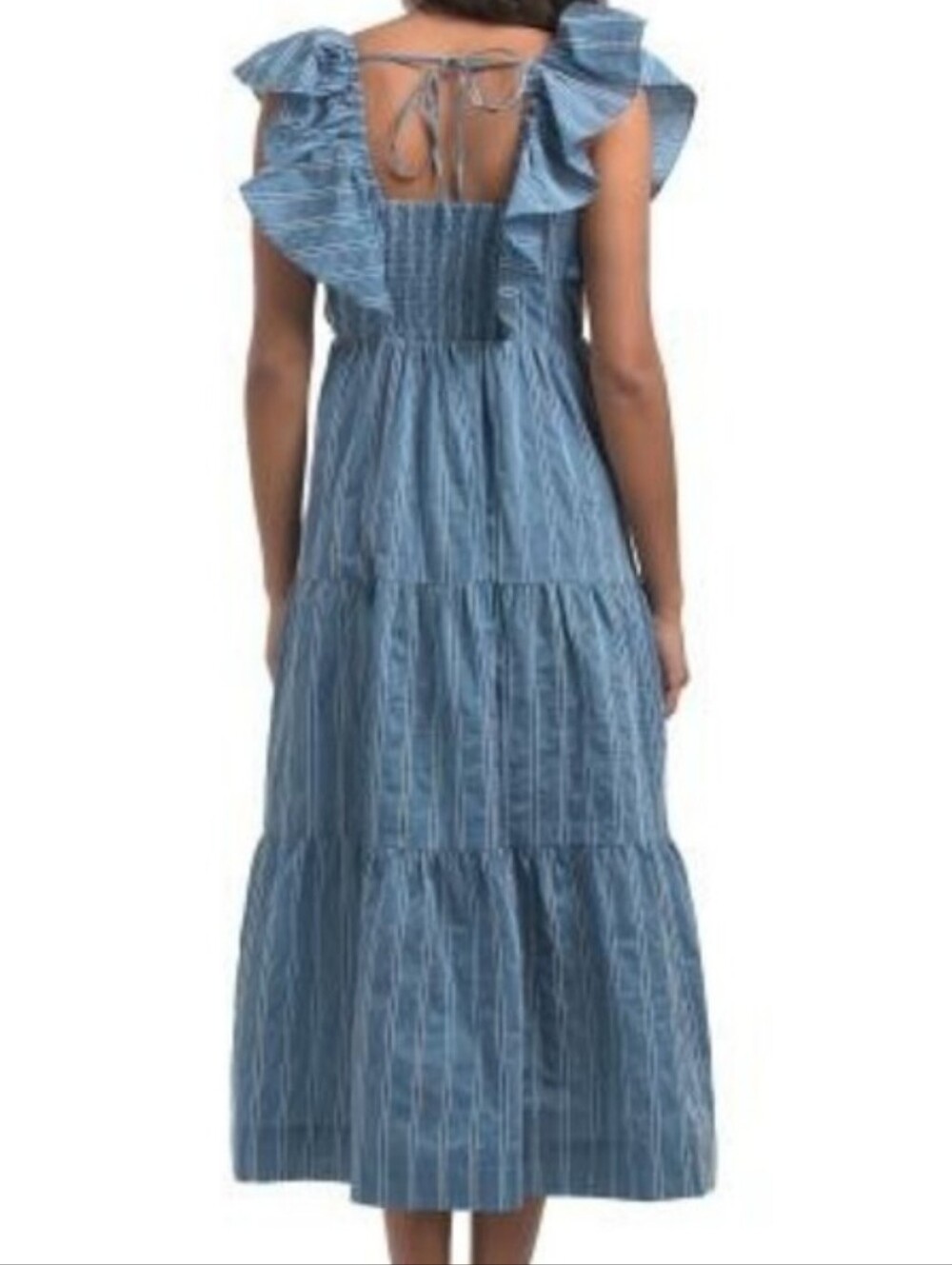 NWT - Adelyn Rae Shannon Blue Striped Flutter Sleeve Tie Back Midi Dress -Size M - Picture 2 of 14
